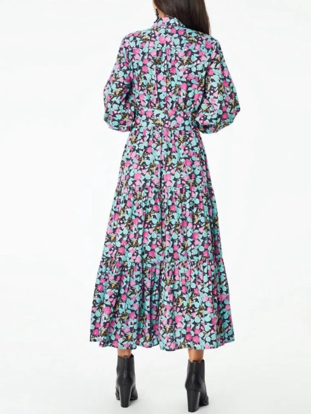 Roller Rabbit Pink & Teal Floral Puff-Sleeve Manusa Sonora Poplin Maxi Dress - Picture 2 of 6